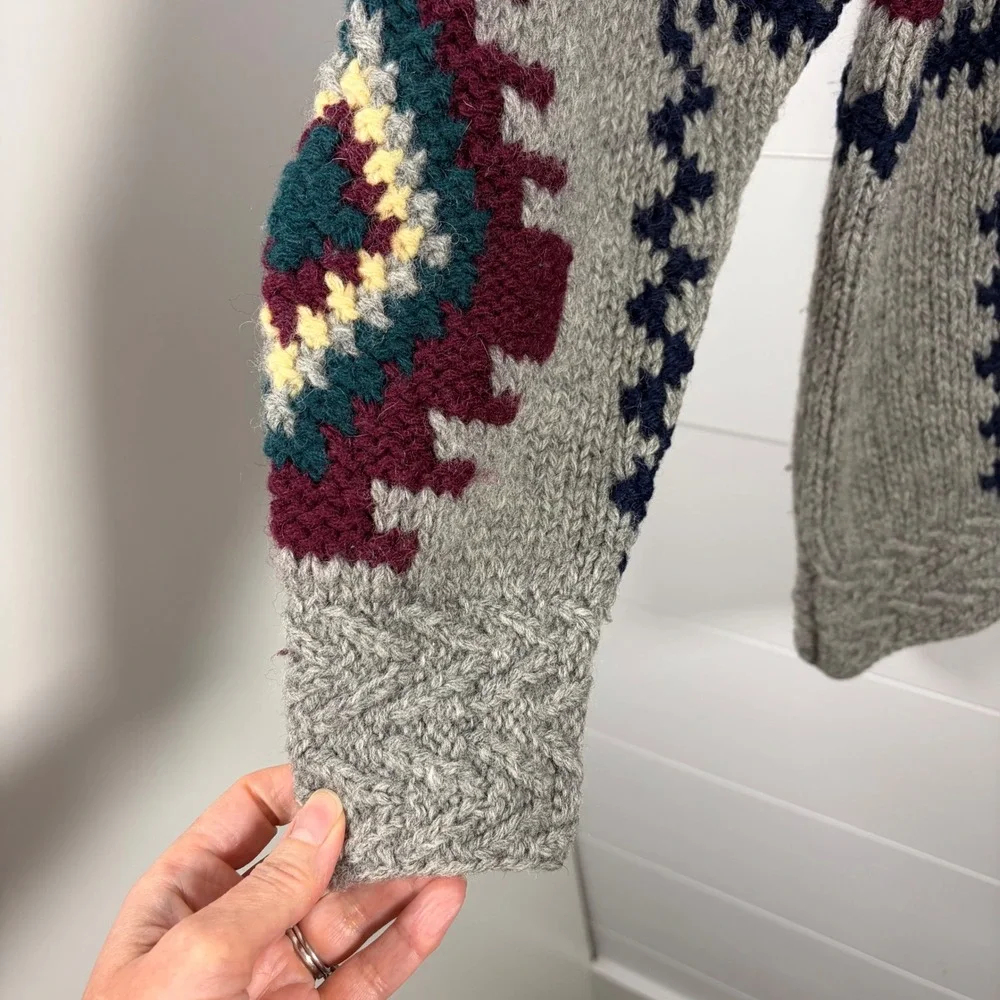Vintage Susann D Hand Knitted Shetland Wool Sweater Southwestern Aztec‎ Women M
